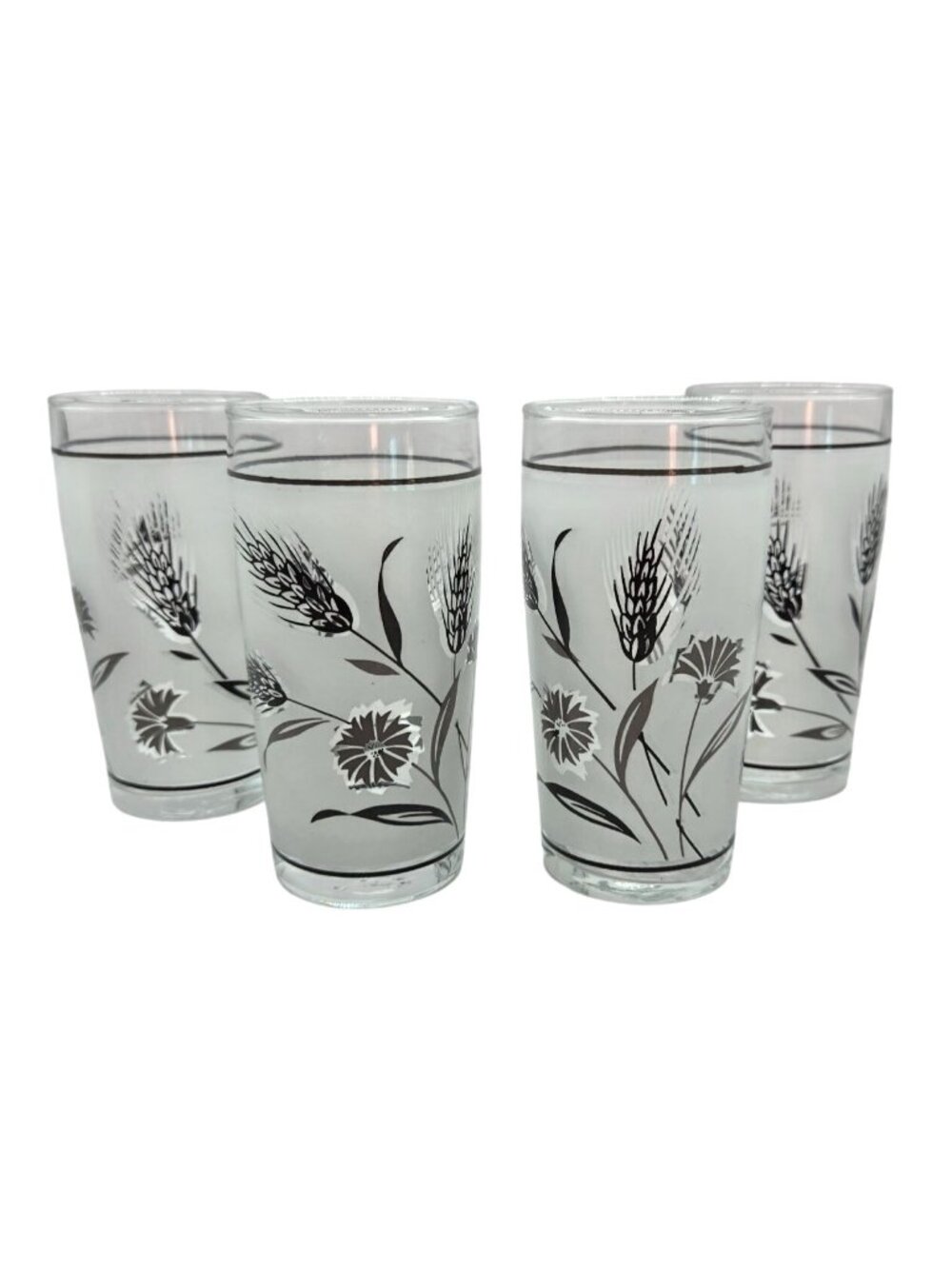 Vtg Libbey Silver Wheat Frosted Juice Glasses Mid Century 4" Set of 4